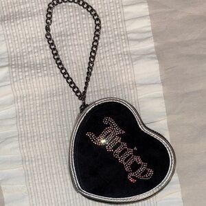 Juicy Couture Black Heart-Shaped Wristlet with Pink Accents